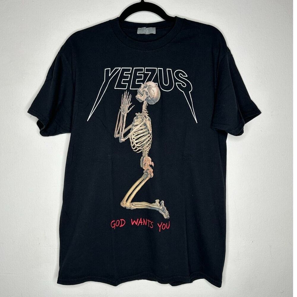 Yeezus Black God Wants You Kneeling Skeleton Graphic Short Sleeve Unisex Tee XL
